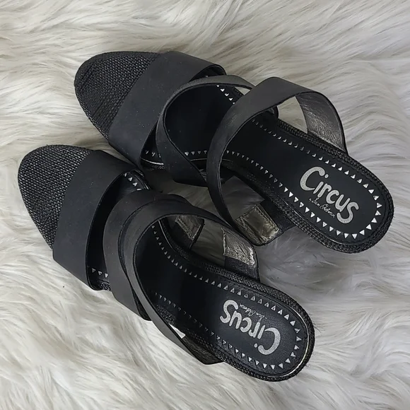 Circus by Sam Edelman Slip On Wedge Sandals Size 9.5 Black Woven Fabric Spring - Picture 8 of 9